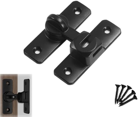 ドアロック 90度 180度 後付け 鍵 引き戸 防犯 対策 亜鉛合金製 耐久性 回転式 金具 取り付け簡単 4つのネジ付き (ブラック)