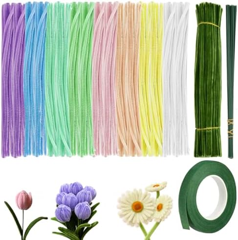 Rakuten - 手芸モール セット 造花セット 300本 花茎30本 テープ1巻 DIY 手芸材料 花束 曲げ可能
