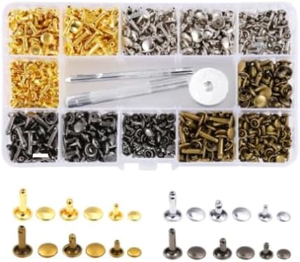 カシメセット 3サイズ 4色 6mm 8mm 12mm DIY 手芸 布革細工 アクセサリー 装飾用具 (180pcs+3ツール)