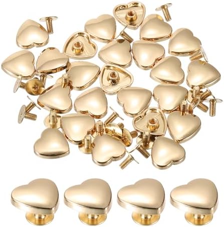 ハートリベット 14mm 24セット レザーリベットスタッズ 装飾修理 DIY衣類 ベルト バッグ 靴 ライト金色