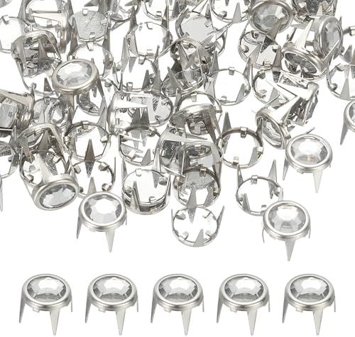 ラインストーンスタッド 8mm 70セット メタルクロービーズネイルヘッドリベット レザークラフト用 装飾用品 ホワイトシルバートーン
