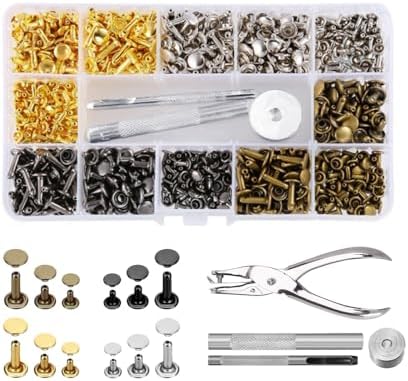 レザークラフト カシメセット 3サイズ 4色 スタッズ 打ち具セット 収納ケース付き 180組