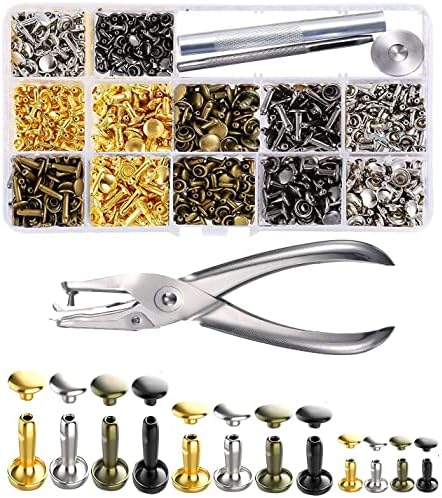 カシメセット 240組 3サイズ 4色 ゴールド シルバー 古銅色 ガンメタル パンチペンチ 打ち棒 打ち台 収納ケース付き