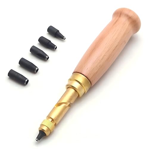 Rakuten - 穴あけパンチ スクリューポンチ レザークラフト 1.5 2 2.5 3 3.5 4mm 静音 穴あけ 工具 DIYレザーツール (6サイズ セット)