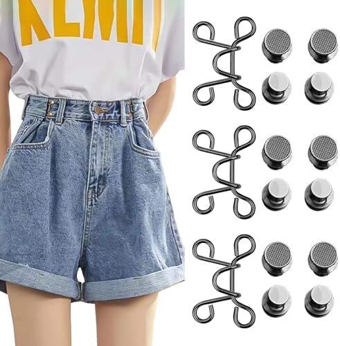 ジーンズ 調整ボタン 取り外し可能 ボタンピン 縫製不要 ウエスト調整ボタン サイズ調整 DIY (ブラック)