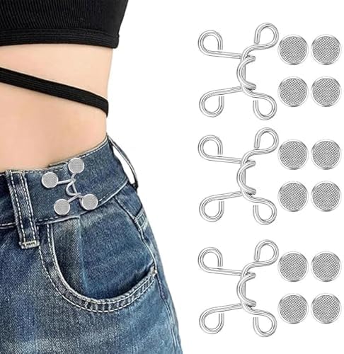 ウエスト 調整ボタン 取り外し可能 アジャスター 耐久性◎ 縫い目なし 工具不要 男女兼用 ジーンズ パンツ スカート 3セット 27mm 銀