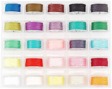 25色 ビーズ紐 手縫い糸 0.1mm 25巻セット ポリエステル製 DIY ジュエリー用 収納ケース付き