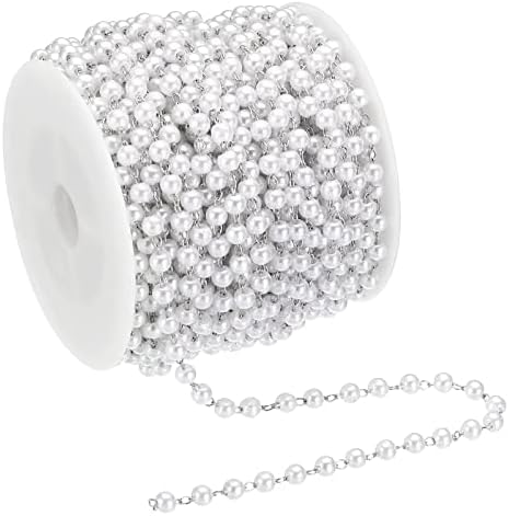 10 M フェイクパールビーズチェーン 4mm スプール ジュエリー製作 DIY ネックレス ブレスレット アクセサリー用 シルバー