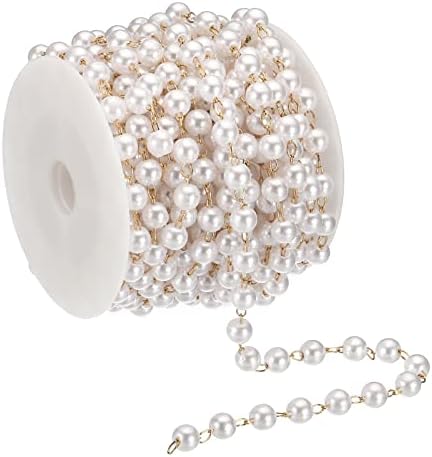 5 M フェイクパール ビーズチェーン 6mm スプール ジュエリー製作 DIY ネックレス ブレスレット アクセサリー用 ゴールド