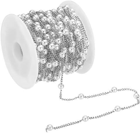 5 M フェイクパール ビーズ チェーン 4mm スプール ジュエリー製作 DIY ネックレス ブレスレット アクセサリー用 シルバー