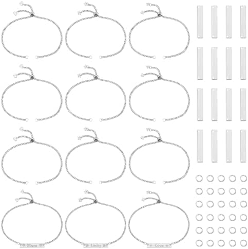 DIY 304 ステンレススチール 長方形リンクブレスレット 製作キット メタル刻印可能ブレスレット ブランクタグ リンクコネクタ 25cm スライダーブレスレット 3.5mm オープンジャンプリング