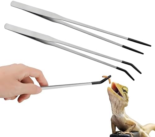 爬虫類用 ピンセット 10.6インチ ゴムチップ付き ステンレス製 2本セット 湾曲型と直線型