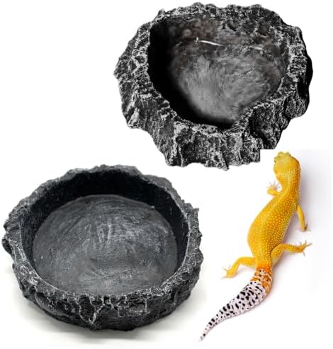 Tableware - 水入れ 餌入れ 2個入 自然の岩イメージ 樹脂製 ひっくり返しにくい