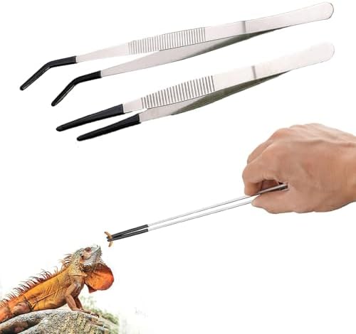 樂天商城 - 爬虫類 ピンセット 26cm ステンレススチール 給餌トング 2本セット ストレート カーブ 先端ゴム保護 滑り止め 耐腐食 長柄