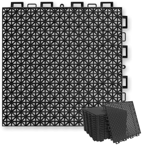 Tiles - 水はけマット 黒色 ベランダ 屋外 滑り止め 排水性良好 設置簡単 16枚