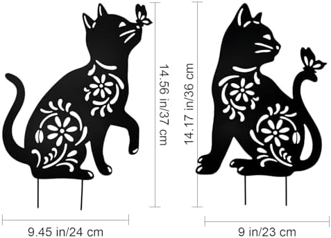 ガーデン 置物 猫 金属製 飾り 透かし彫り 鉄製 屋外 オブジェ 園芸用品 (2匹猫)