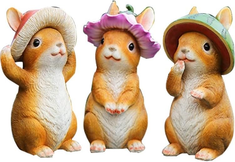 ウサギ フィギュア 3体セット スイカ キノコ ラッパ帽子 インテリア ガーデンデコ