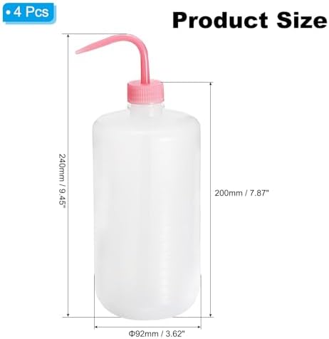 1000ml プラスチック 絞る ボトル 4個 細口 洗浄 灌漑 用 ピンク クリア