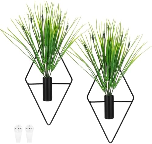 樂天商城 - 2セット 植物壁飾り 人工水生植物付き金属製ハンギングプランター ダイヤモンド型壁掛けプランターホルダー ガーデン/庭/部屋用 [黒]
