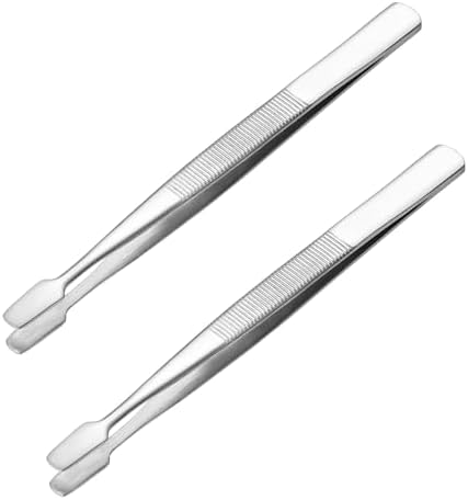 ピンセット ステンレス 先平型 切手用 2Pcs シルバー