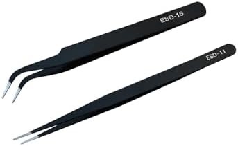 精密ピンセット 2本セット ESD 11 ESD 15 ステンレス製 防磁 防腐 耐酸 防錆