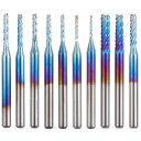 エンドミル 超硬バー 10本セット PCBナノコート CNCルータービット 0.8-3.175mm 青 収納ケース付き