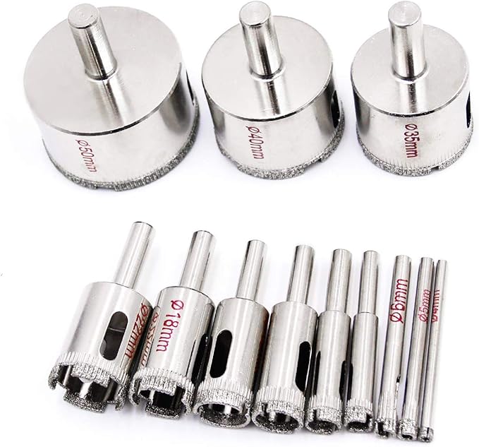 ガラス タイル 穴あけ 超硬 12本組 4mm 5mm 6mm 8mm 10mm 14mm 16mm 18mm 22mm 35mm 40mm 50mm