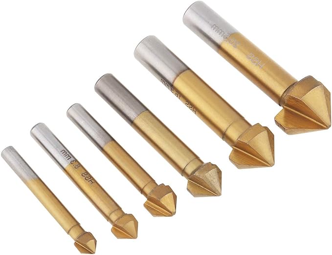 6本 カウンターシンク 面取カッター 皿取り錐ドリル ビット 三刃90° バリ取り工具 金属 プラスチック 加工...