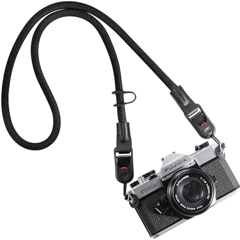カメラストラップ カメラネックストラップ 三角リング付き 3層構造 一眼レフカメラ クライミングロープ 黒