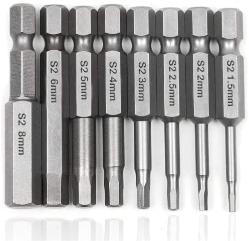 50mm六角ビットセット 8個 H1.5~H8 S2合金鋼製 磁気ビット付 各種作業に適用