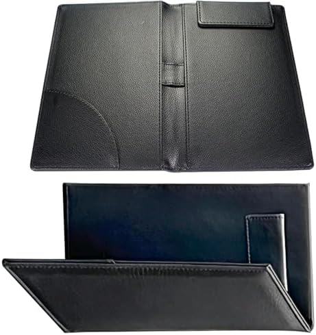 ブラック伝票ホルダー 二つ折り マグネット式 レザータッチ お会計ボード 伝票バインダー ポケット付き 伝票クリップ