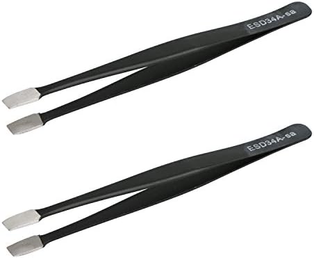 Rakuten - ESD-34aプロフェッショナル帯電防止精密技術ピンセット、非磁性フラットストレート、全長120mm、黒、2個