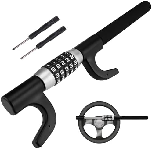 5桁ダイヤル式 ハンドルロック 車 盗難防止 グッズ リレーアタック防止 カーセキュリティステアリングロック 自動車盗難防止装置 幅広い車種に対応 (ブラック-1)