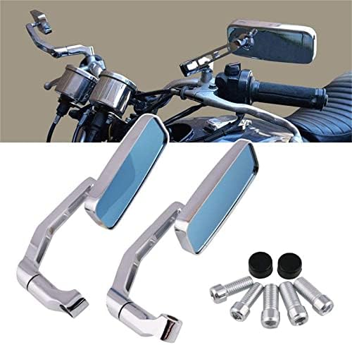 バイクミラー サイドミラー ブルーミラー 360°調整可 アルミ製 シルバー 左右 セット 8mm 10mm 正ネジ 逆ネジ 5本付き