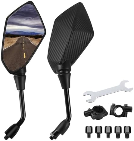 ハンドルバーミラー バイク左右セット バイクミラー 汎用 22mmミラー ホルダー付き カーボン調