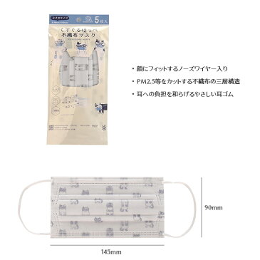 【ゆうパケットでの発送*送料は後ほど260円に修正します】くすぐるほっぺ 不織布 マスク 小さいサイズ 柄 カラー おしゃれ 可愛い 動物 子供 ネコ ネコ柄 ネコまるけ