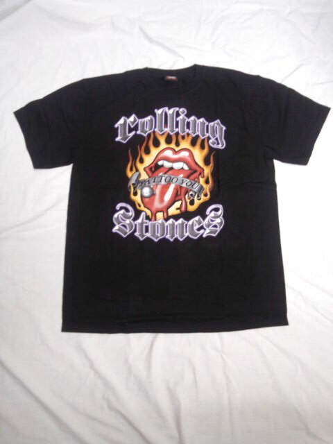 ロックTシャツ　ROLLING STONES（ローリング　ストーンズ） 炎　XL（3L）　黒/バンドTシャツ/ブラック