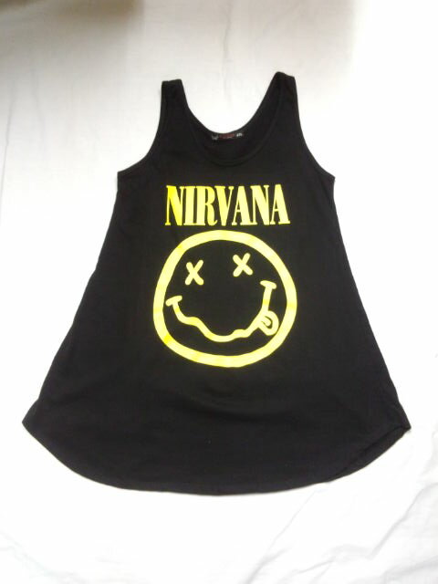 レディース　ロック系　ロングカットソー　NIRVANA(ニルヴァーナ）スマイル　 FREE ブラック /ロック系/KERA系/ショートワンピ/ロックTシャツ/バンドTシャツ