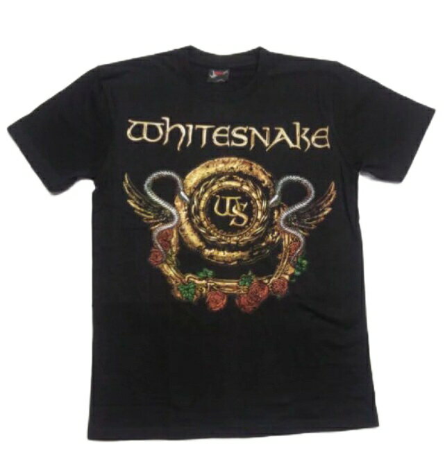 ロックTシャツ　WHITE SNAKE(ホワイト スネイク)　白蛇の紋章　 S/M/L/XL バンT/バンドTシャツ/ヘビ−メタル/ハ−ドロック/HM/HR/メンズ/夏物