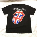 ロックTシャツ ROLLING STONES(ローリング ストーンズ) ユニオンジャック XL（3L位） 黒 バンドTシャツ ブラック イギリス 国旗 Tシャツ メンズ 夏物