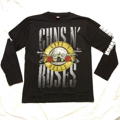 ロックTシャツ　GUNS`N'ROSES(ガンズ＆ローゼス)　エンブレム 長袖　S M L XL　黒/バンドTシャツ/ロンT/薔薇