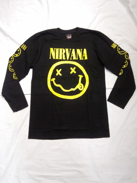 ロックTシャツ　NIRVANA(ニルヴァーナ)　スマイル 長袖　S M L XL　黒/バンドTシャツ/ロンT/ブラック/ピ−ス