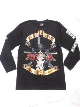 ロックTシャツ GUNS`N'ROSES(ガンズ&ローゼス) スカルハット 長袖 S M L XL 黒/バンドTシャツ/ロンT/ブラック/ドクロ