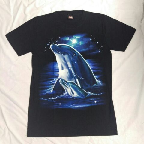 アニマルTシャツ イルカ Dolphin 黒 S M L アニマルTシャツ イルカ Dolphin 黒 S M L