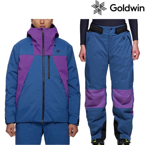 ゴールドウイン スキーウエア Lサイズ Goldwin 2-tone Color Hooded Jacket G13303 VU 2-tone Color Wide Pants G33355A VU ネイビーブルーG13303-VU-G33355A-VU