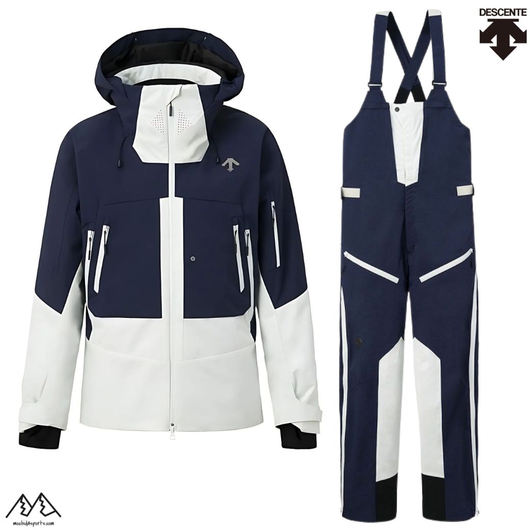 DESCENTE SKI　S.I.O INSULATED JACKET＆PANTS 身体を包み込むように精巧に形成したミニマムパターン"S.I.O"を採用したスキー ●素材・着心地 ・S.I.O ：「第二の皮膚のようにフィットし、動きを妨げない」。 長年にわたるスピード競技開発で培った型紙技術をベースにした快適性とパフォーマンスの向上を目的としたシルエット。 ウェアを構成するパーツを最小限に抑えることで、動きを妨げる縫い目を極限まで削ぎ落とし軽量化と動きやすさを両立。 ●機能 ・AQUA SCREEN PRO(アクアスクリーンプロ) ：耐水圧 20,000mm、透湿性 20,000g/m2/24h(B-1) 4,000g/m2/24h(A-1)以上の優れた防水性、透湿性が特徴のデサント独自素材。 ・HEATNAVI(ヒートナビ)：デサント独自の光を熱に変える発熱素材。 光を熱に変換し衣服内の温度を高めることで寒さを軽減し快適なスキーライフを実現。 ●仕様 ・Breath Ventilation(ブレスベンチレーション)：呼息換気を目的とした口元に配したベンチレーション。 呼息を外気に逃がすことによりゴーグルが曇ることを軽減。 ・Easy WRIST ADJUSTER(イージーリストアジャスター)：操作性を向上させた袖口アジャスター仕様。 スキーストック(ポール)を装備したまま片手での袖口アジャスター操作が容易。 ・CRITICAL Seam Seal(クリティカルシームシール)：ウェアへの水の侵入を防ぐ縫製仕様。 防水性において重要な部位に使用。 ・Breathing SYSTEM(ブリージングシステム)：衣服内の余分な湿気を外気に逃がし衣服内をドライに保つ仕様。 背上部に設けた排気口と脇下のピットジップが連動し衣服内の喚起を促進。 ・Dual Zip Adjustment(デュアルジップアジャストメント)：衣服内の快適性を持続させる二重換気仕様。 半サイズでのサイズ調整が可能。 ミドラー着用時の着膨れによるパフォーマンス低下を防ぐ。　