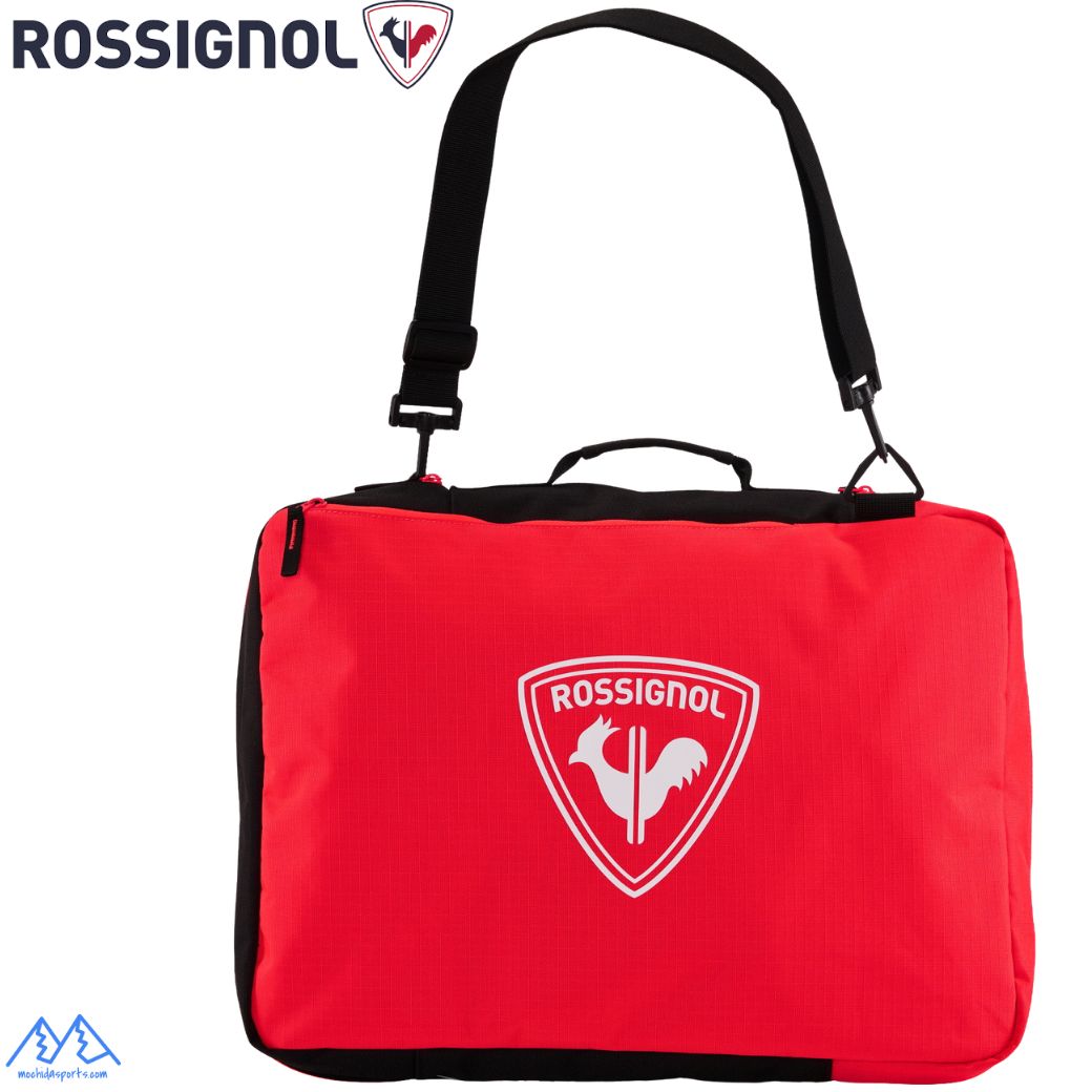 ロシニョール ブーツバッグ ROSSIGNOL HERO DUAL BOOT BAG スキーブーツ1足分をスマートに収納・持ち運びできる、薄型で実用的なデュアル構造のブーツバッグ。 サイズ: 長さ 490mm × 幅 360mm × 厚み 110mm 重さ約 755g ／ 容量約 19L　