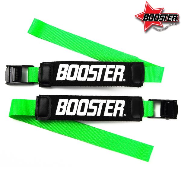 BOOSTERSTRAP EXPERT/RACER GREEN 体重が70kgから110kgまでのビギナーからエキスパートレーサーまで 純競技者及びデモ、インストラクター、モーグル、フリースキーの方であればこちらのモデルが最適です。 最新のレーシングテクニックはカービングスキーの性能の向上と共に大きく変わってきました。それは板のカーブとフレックスを最大限に生かし、究極の切れと最速の弧を描くものです。 BOOSTER STRAPはスキーのフレックスを生み出すパワーの根本であり、またリカバリー能力を最大限に保つために開発された画期的なPOWER STRAPです。 BOOSTER ロゴの入ったベルト部分は、強力なエラスティック構造となっていて、1WAYの方向で伸縮します。これが抜群のフィット感を生み出し、パワーのロスを極限まで封じ込めることができます。また、伸縮するベルトはターンの始動期から徐々に深く膝を倒しこむ動作が可能で、足首の運動を使った最新のテクニックに非常に有効であり、従来の製品とは歴然とした違いを感じるでしょう。 ブーツ往復送料ご負担頂ければ取付料金は無料とさせて頂きます。　