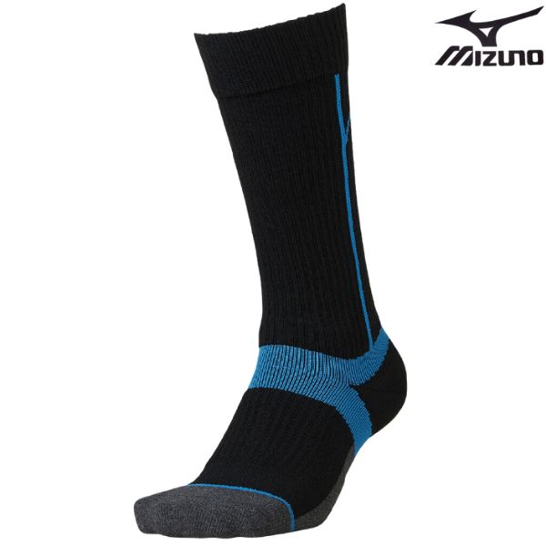 ミズノ ジュニア スキーソックス ドラロンソックス 18-21cm ブレスサーモ ブラック ブルー MIZUNO DORARON SOCKS JUNIOR Z2JXA52009-18-21