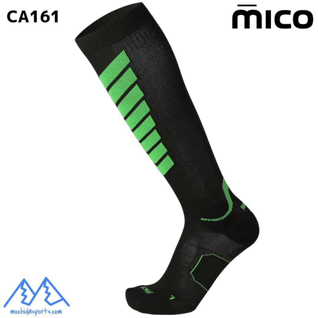 ミコ 161 薄手 スキーソックス ブラック グリーン MICO CA-161 160 OXI-JET SKI TOURING BLACK GREEN CA161 155